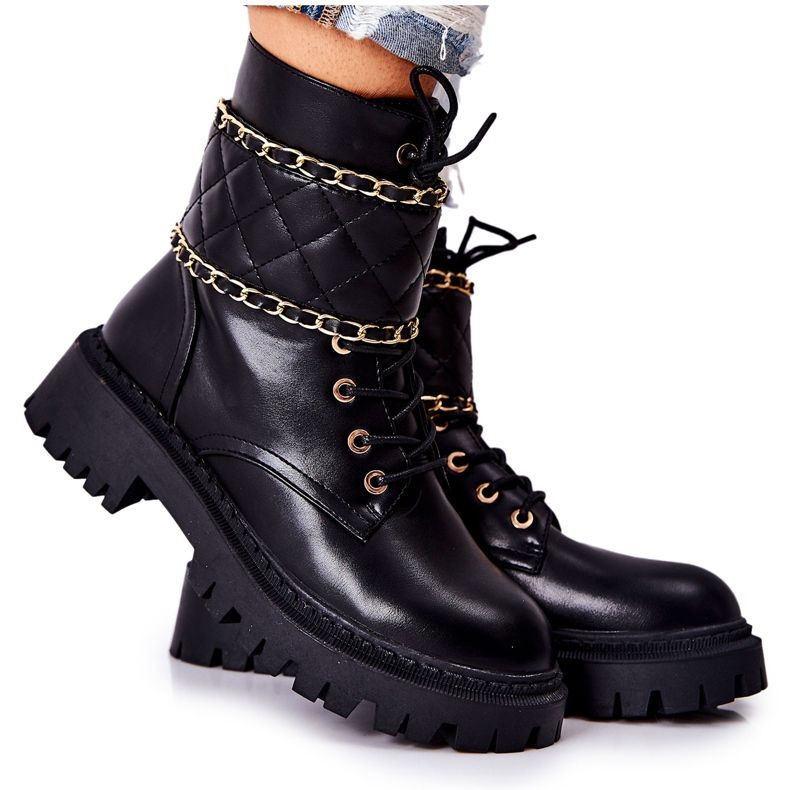 Bottes de Travail Noires à Chaîne Noir Caleanor le noir