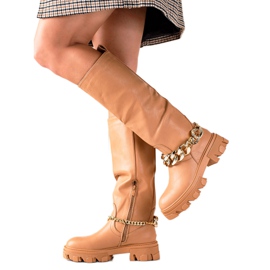 Seastar Bottes à la mode avec un ornement beige brun