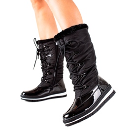 TRENDI Bottes de neige hautes avec fourrure noir