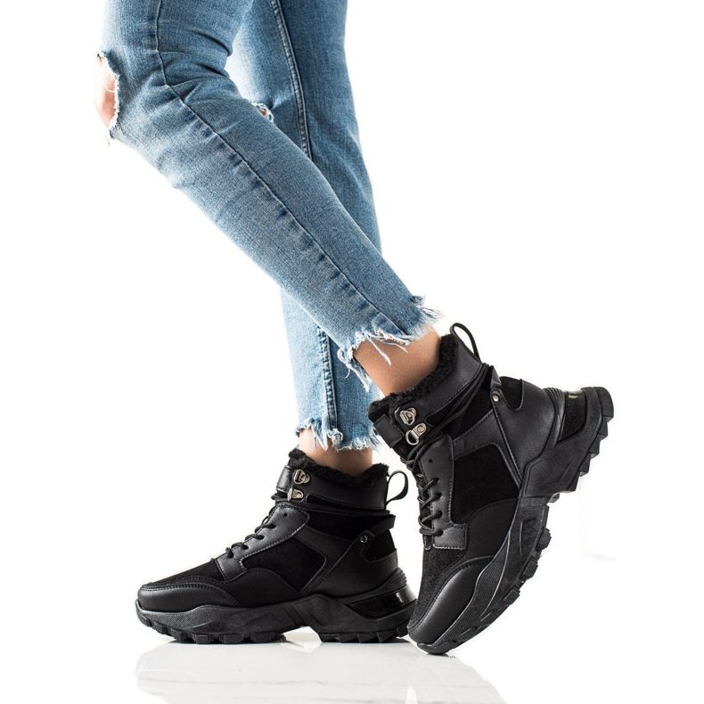 TRENDI Bottes chaudes à lacets le noir TRENDI Bottes chaudes à lacets le noir