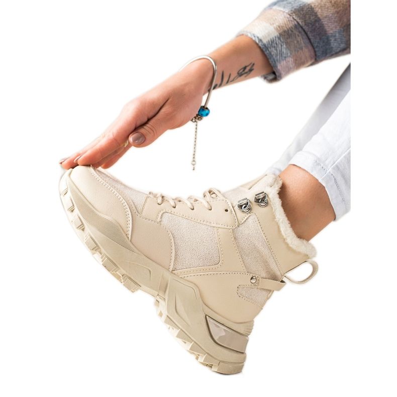 TRENDI Bottes chaudes à lacets beige TRENDI Bottes chaudes à lacets beige