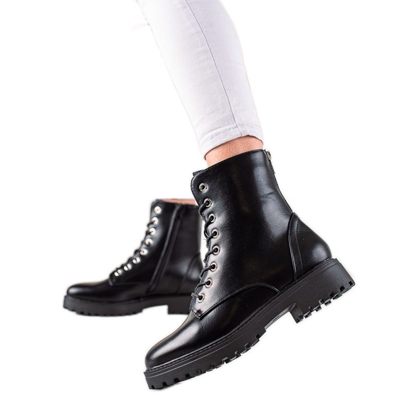 Bestelle Trappeurs classiques avec fermeture à glissière décorative le noir Bestelle Trappeurs classiques avec fermeture à glissière décorative le noir