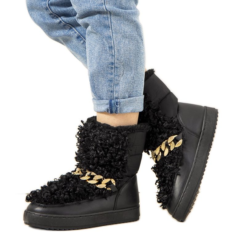 Bottes de neige noires avec fourrure de Montmina le noir