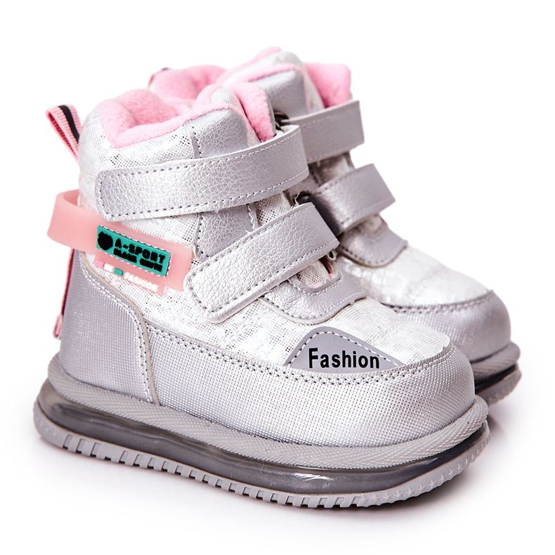 PJ2 Bottes de neige chaudes Bottes Hesiera argentées avec fermeture à glissière rose PJ2 Bottes de neige chaudes Bottes Hesiera argentées avec fermeture à glissière rose