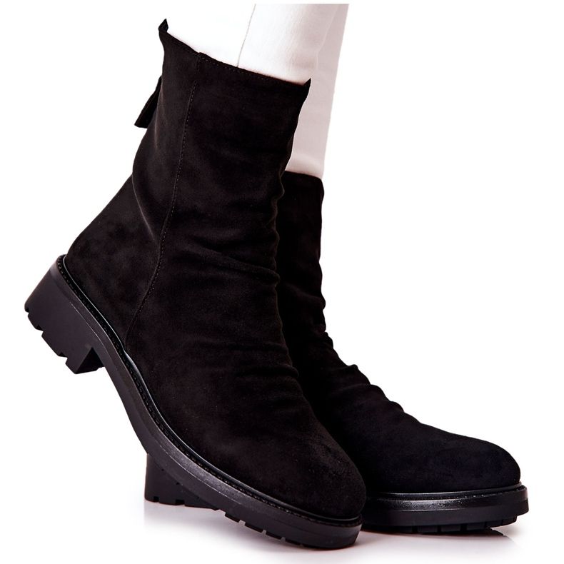 Bottes Hautes En Daim Froissé Noir Trisha le noir