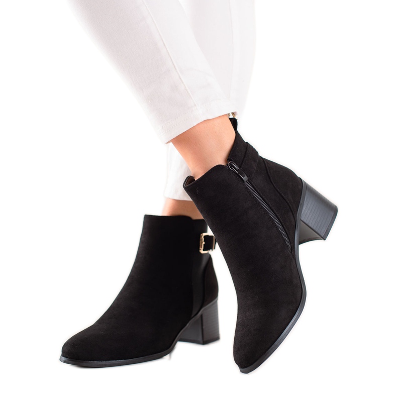 TRENDI Bottines classiques en daim à talons le noir