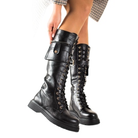 Groto Gogo Bottes de travail à lacets avec poche noir