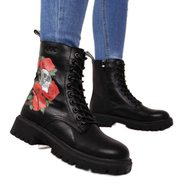 Bottines en cuir avec imprimé Goe W II2N4044 noir blanche le noir rouge