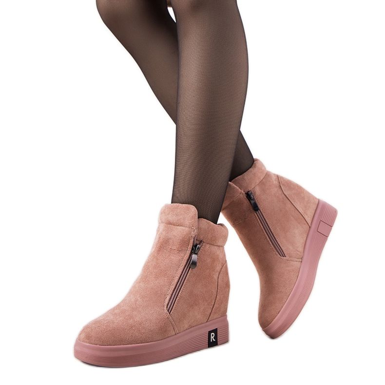 Boots femme roses sur le compensé Brousse