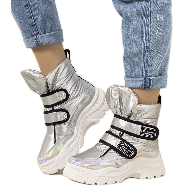 Bottes de neige argentées avec Velcro Comforte