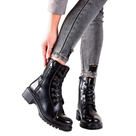 Super Mode Bottes noires avec une fermeture éclair décorative
