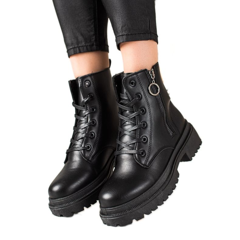 TRENDI Trappeurs noirs avec fermeture éclair le noir