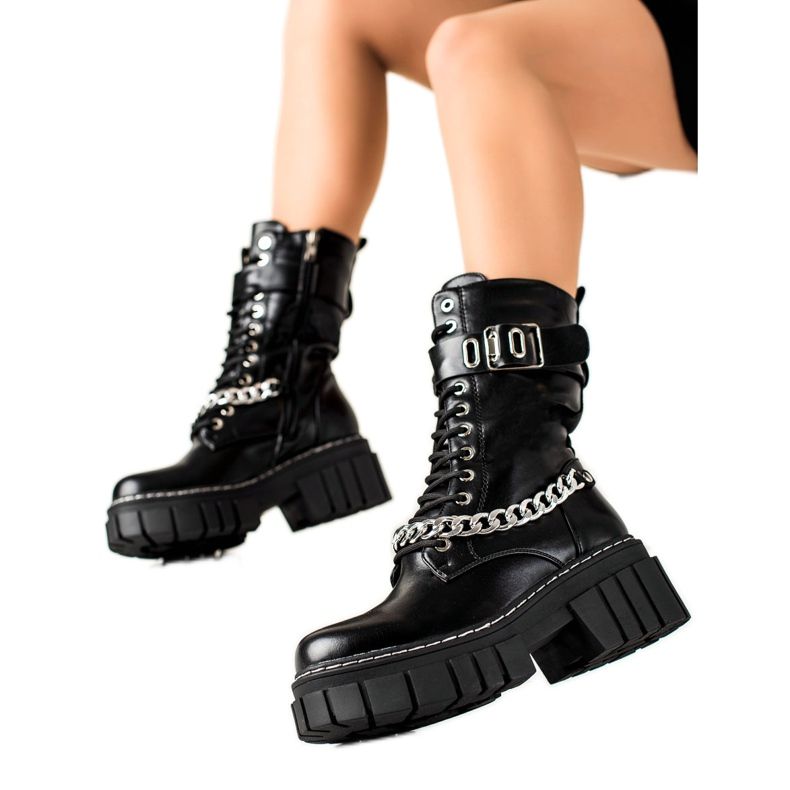 TRENDI Bottes Avec Chaîne le noir TRENDI Bottes Avec Chaîne le noir