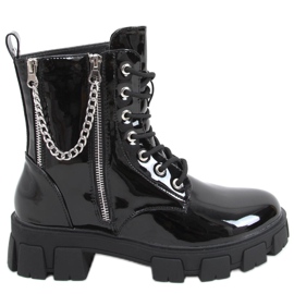 Bottines en cuir verni avec chaîne Mina Black noir