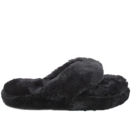 Chaussons en fourrure de lapin noir
