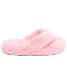 Chaussons en fourrure lapin rose