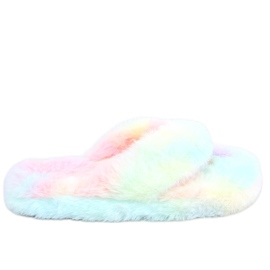 Chaussons en fourrure de lapin coloré bleu rose jaune