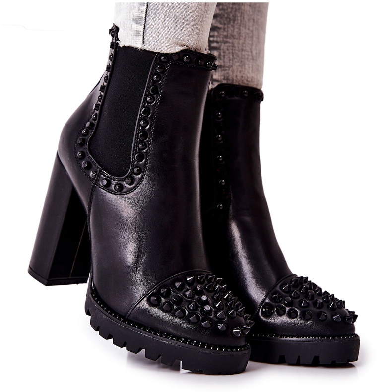 FJ1 Bottes À Talons Hauts Avec Strass Noir Lisana le noir