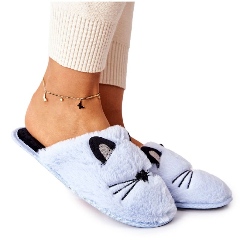 PE1 Chaussons Doux Chaton Avec Oreilles Distty Bleues PE1 Chaussons Doux Chaton Avec Oreilles Distty Bleues