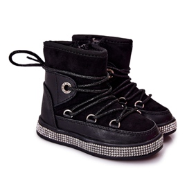 FR1 Bottes de Neige Enfant Noir Avec Cubic Zirconia Wellma