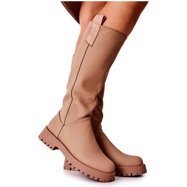 FJ1 Bottes Hautes En Cuir Beige Trishia FJ1 Bottes Hautes En Cuir Beige Trishia