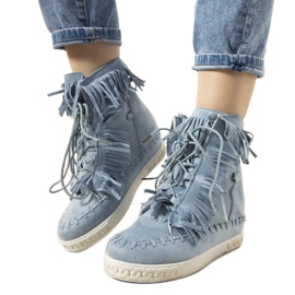 Baskets compensées bleues à franges