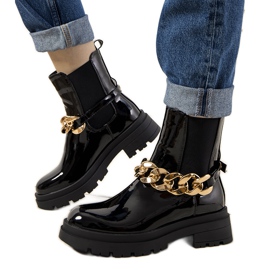 Bottines vernies noires à chaîne Tapia