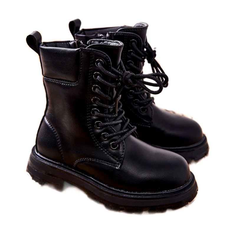 FR1 Bottes noires classiques pour enfants avec fermeture éclair Clarika le noir
