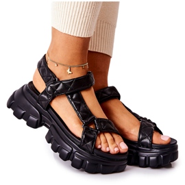 FJ1 Sandales en cuir sur la plate-forme noire Promissy