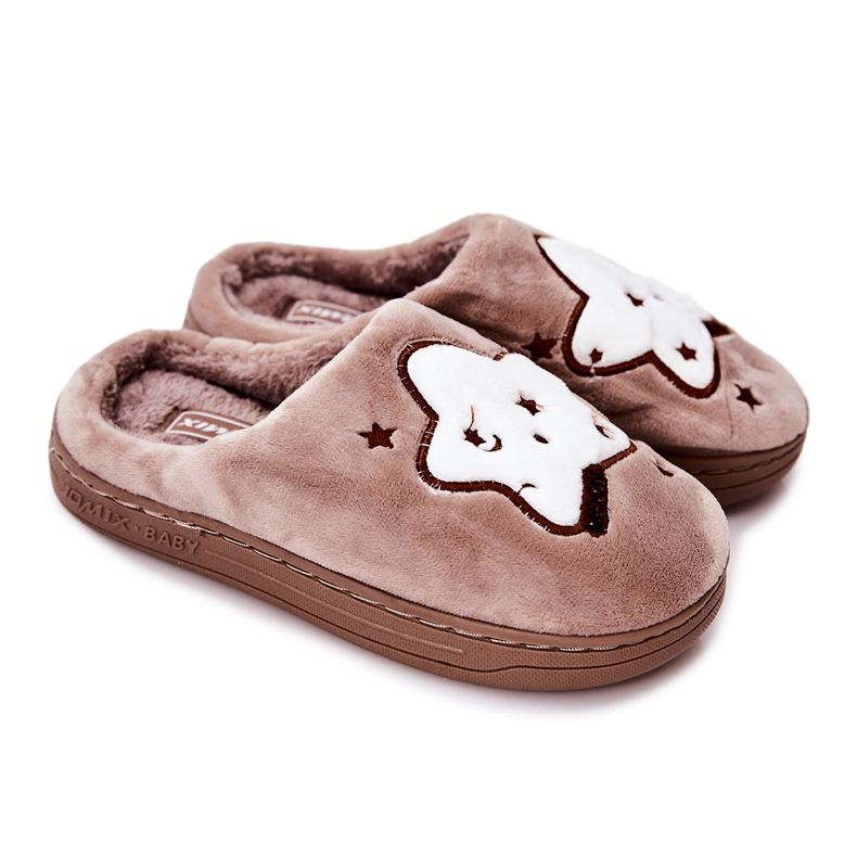 WJ1 Chaussons Chauds Enfant Beige Nella stars brun