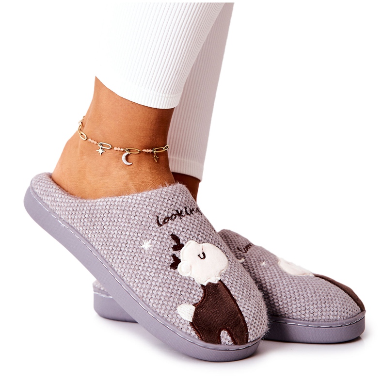 WJ1 Chaussons chauds Renne Gris Jilly brun WJ1 Chaussons chauds Renne Gris Jilly brun