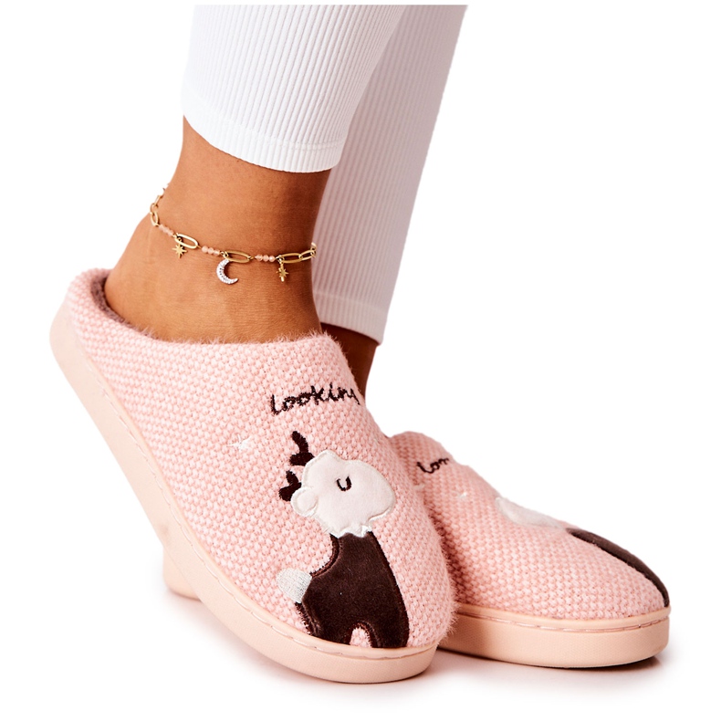 Chaussons chauds Renne Rose clair Jilly brun Chaussons chauds Renne Rose clair Jilly brun