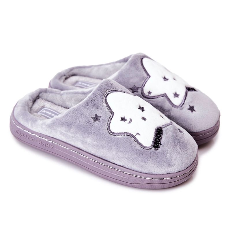 WJ1 Chaussons Chauds Enfant Etoiles Gris Nella blanche