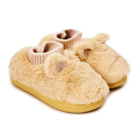 Chaussons Chauds Avec Dessi Jaune Côtelé beige