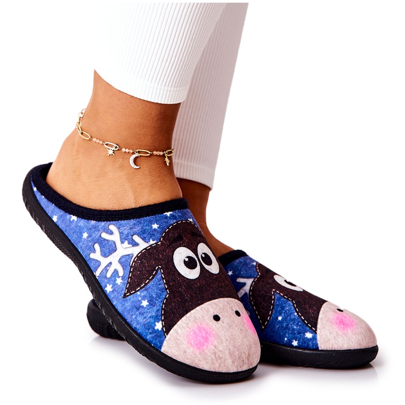 Chaussons chauds Motif renne Bleu Elodie