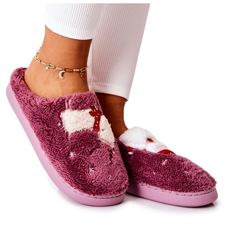 WJ1 Chaussons de Noël Père Noël et renne violet