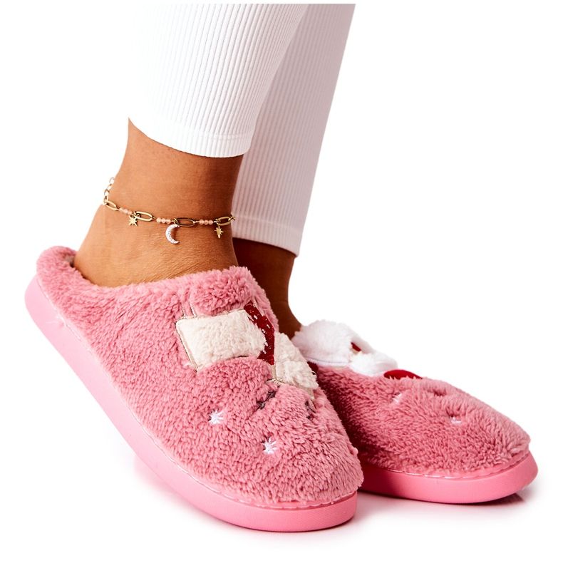 WJ1 Chaussons De Noël Père Noël Et Renne Rose