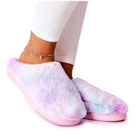 Chaussons chauds en fourrure multicolore rose