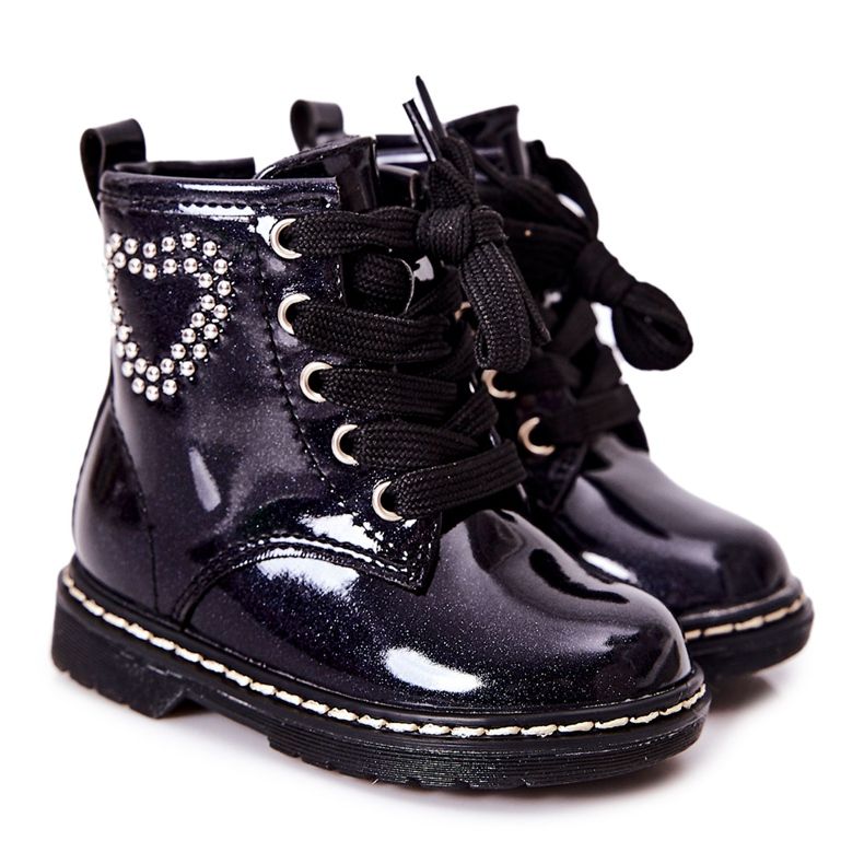 WT1 Bottines Laquées Enfant Bleu Marine Brillant WT1 Bottines Laquées Enfant Bleu Marine Brillant