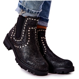 WT1 Boots Jodhpur boots On A Flat Heel Studs Black Shivers le noir