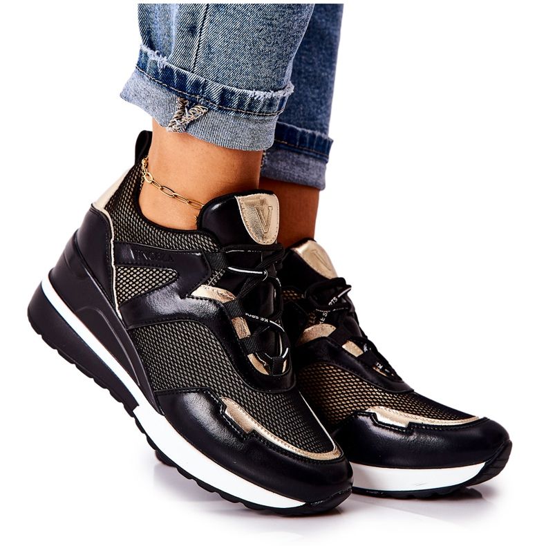 Vinceza Chaussures de Sport Femme Baskets Noir-Or Colli le noir d'or