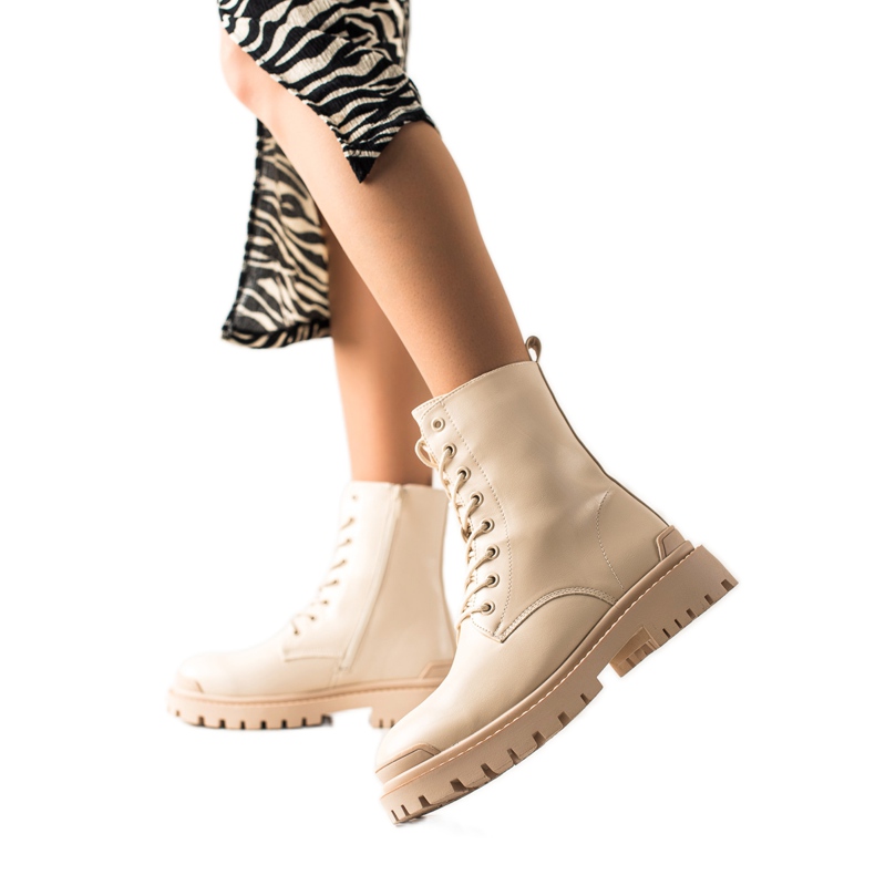 Bona Travailleurs à lacets avec cuir écologique beige