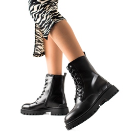 Bona Travailleurs à lacets avec cuir écologique noir