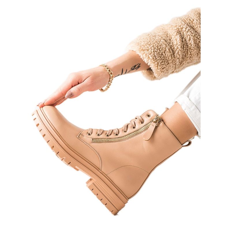 Marquiz Bottes avec fermeture éclair dorée décorative beige Marquiz Bottes avec fermeture éclair dorée décorative beige