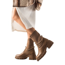 Ideal Shoes Bottes Jodhpur à la mode avec une chaîne brun