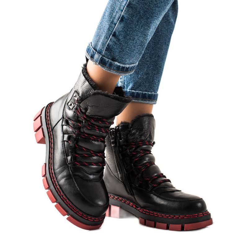 ARTIKER Bottes de neige en cuir à semelles rouges le noir
