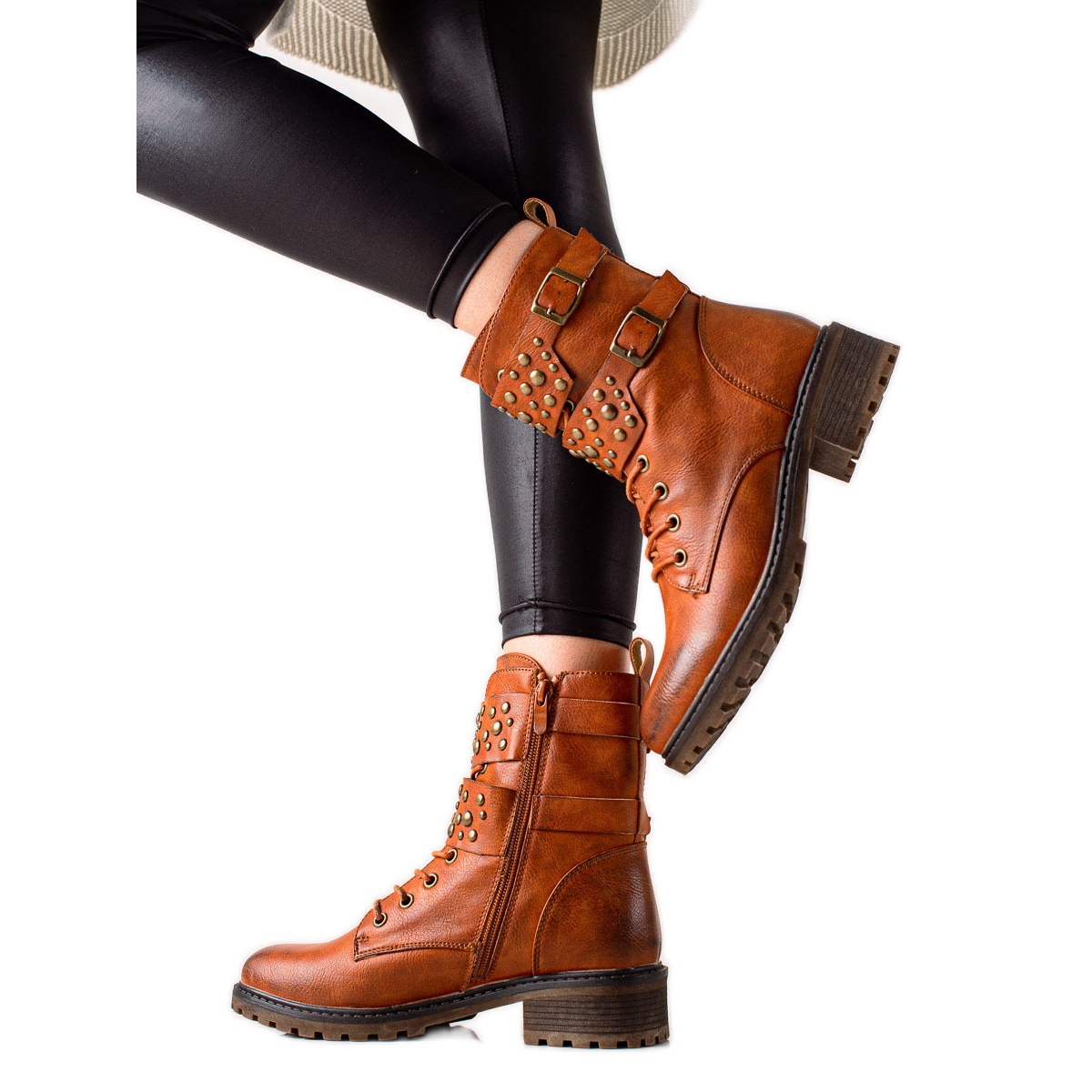 Super Mode Bottines a lacets camel brun