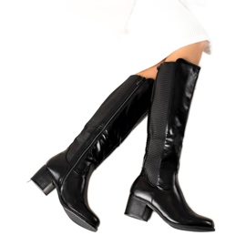 Laura Mode Bottes en cuir écologique avec fermeture à glissière décorative le noir