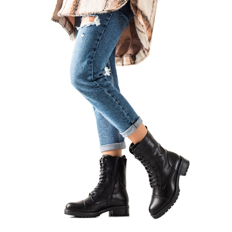 Laura Mode Bottines à lacets en cuir écologique le noir Laura Mode Bottines à lacets en cuir écologique le noir