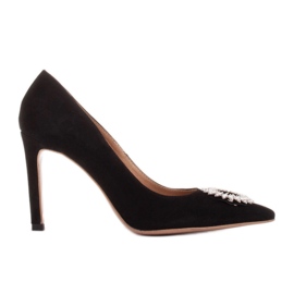 Marco Shoes Escarpins en daim avec ornement en cristal le noir